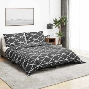vidaXL Dekbedovertrekset katoen donkergrijs-wit 200 x 220 cm