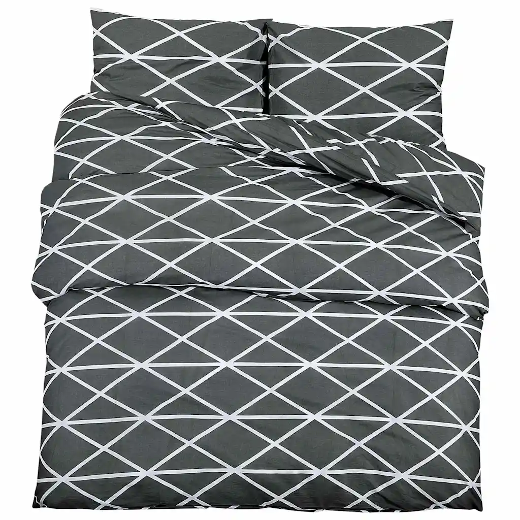 Dekbedovertrekset katoen donkergrijs-wit 220 x 240 cm - Afbeelding 2