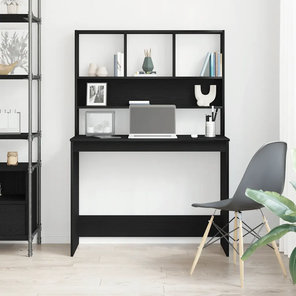 Bureau met schappen zwart eiken 102 x 45 x 148 cm - Afbeelding 3