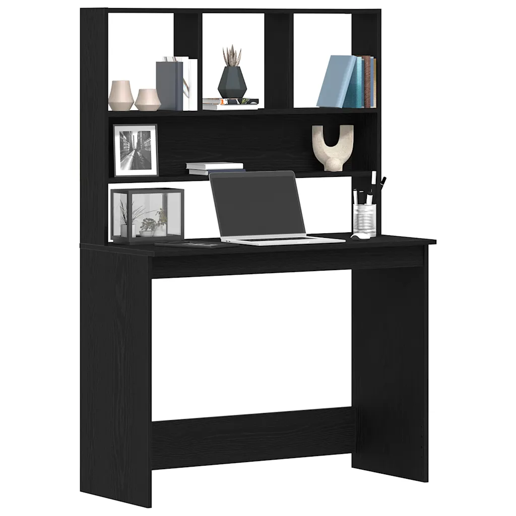 Bureau met schappen zwart eiken 102 x 45 x 148 cm - Afbeelding 8