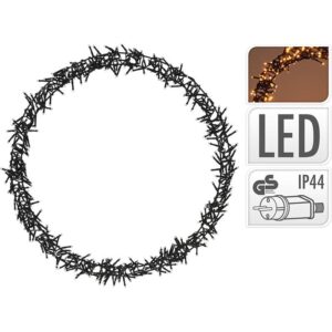 Ceruzo kerstring van 58 cm met een detail van brandende extra warmwitte leds en LED- en IP44-symbolen.