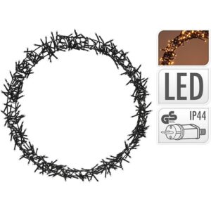Ceruzo kerstring van 48 cm met een detail van brandende extra warmwitte leds en LED- en IP44-symbolen.