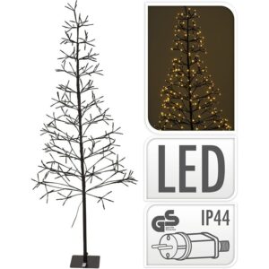 Lichtboom van 150 cm op metalen voet, met een verlicht detail en LED- en IP44-symbolen.