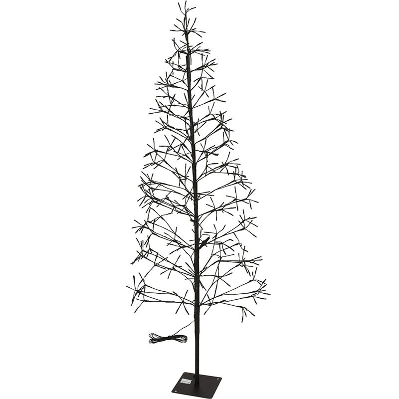Onverlichte lichtboom van 180 cm met donkere takken, aansluitsnoer en metalen standaard.