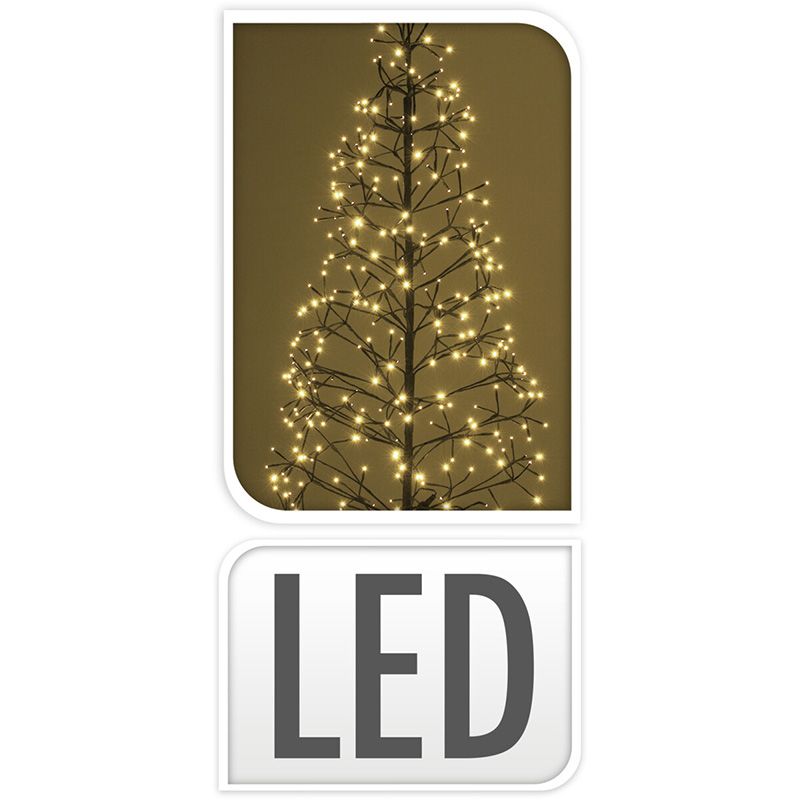 Detail van de brandende warmwitte leds van de lichtboom van 180 cm, met LED-symbool.