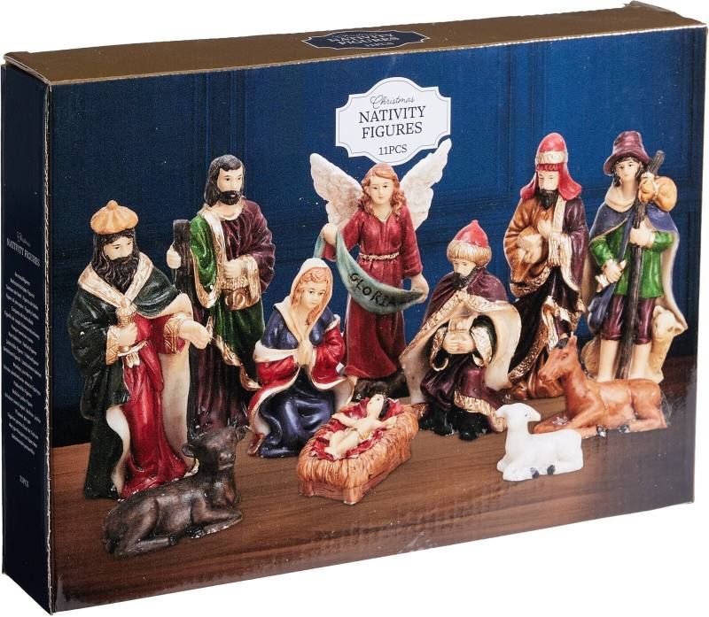 Verpakking van de set met elf kerststalfiguren van circa 10 cm