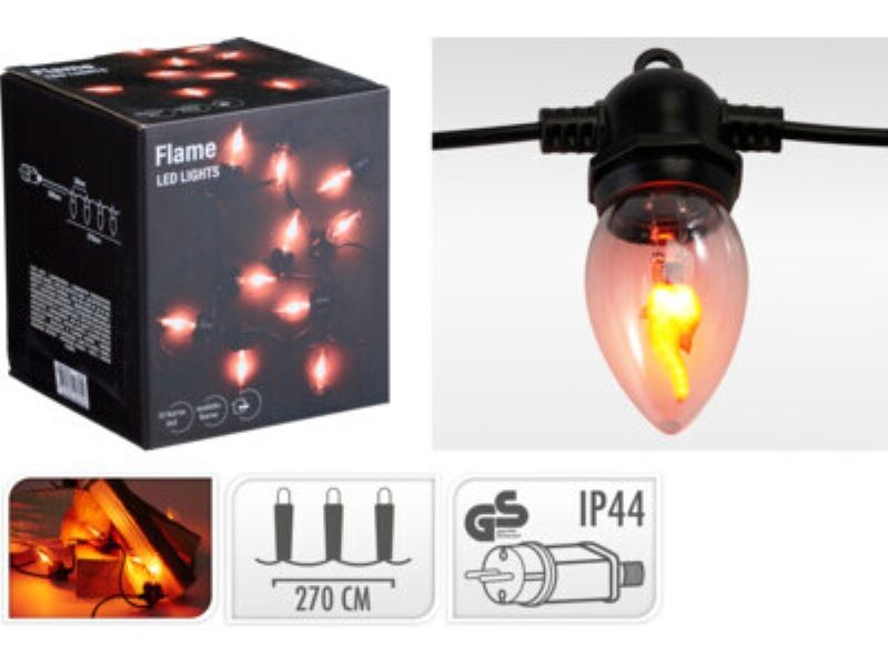 Vlamverlichting met detail van een brandend LED-lampje en de verpakking