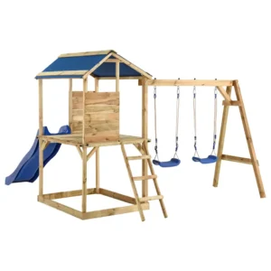 Speelhuis met glijbaan en 2 schommels – grenenhout 300 cm
