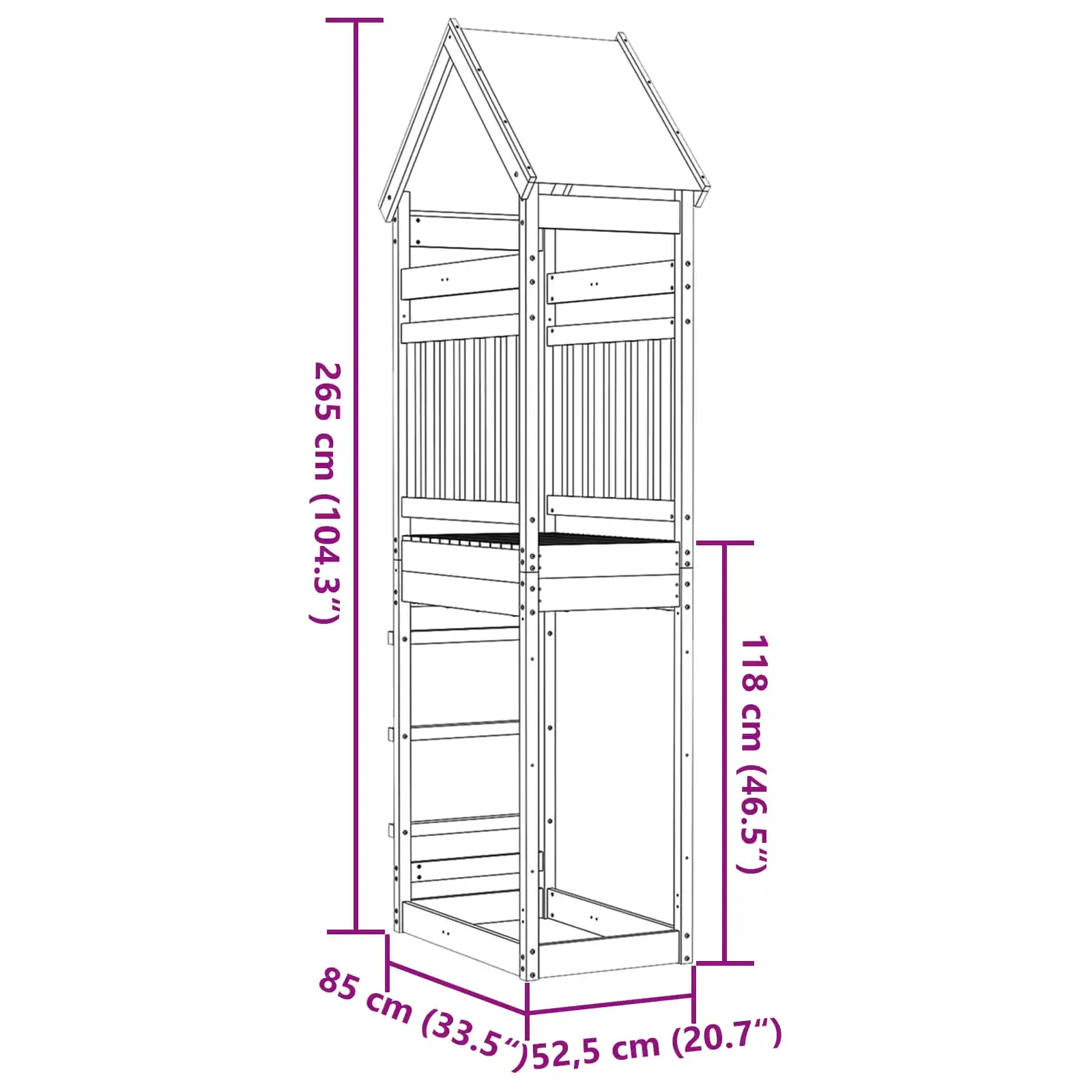 Speeltoren van massief grenenhout – bruin 265 cm