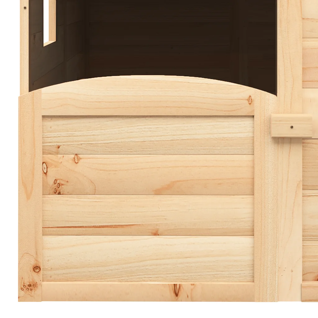 Houten speelhuis met deur en 2 bloempotten