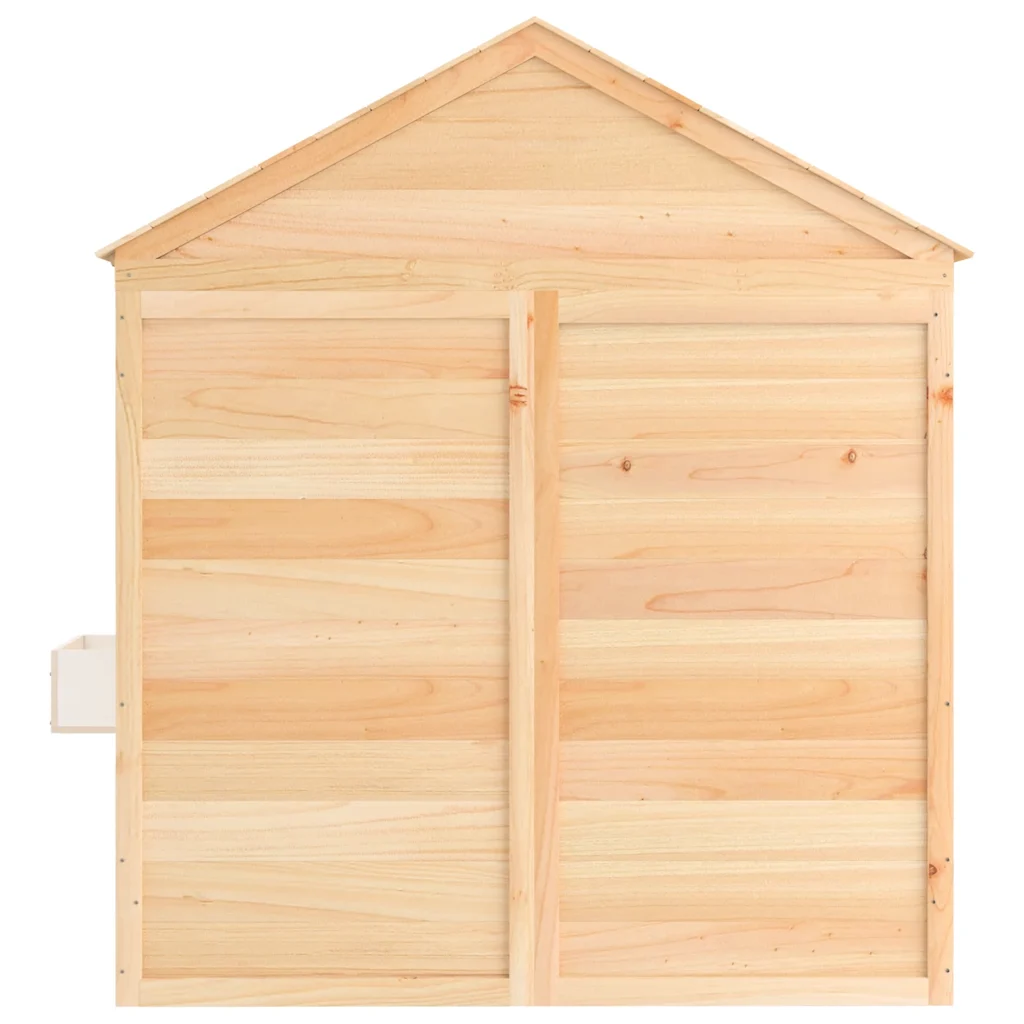 Houten speelhuis met deur en 2 bloempotten
