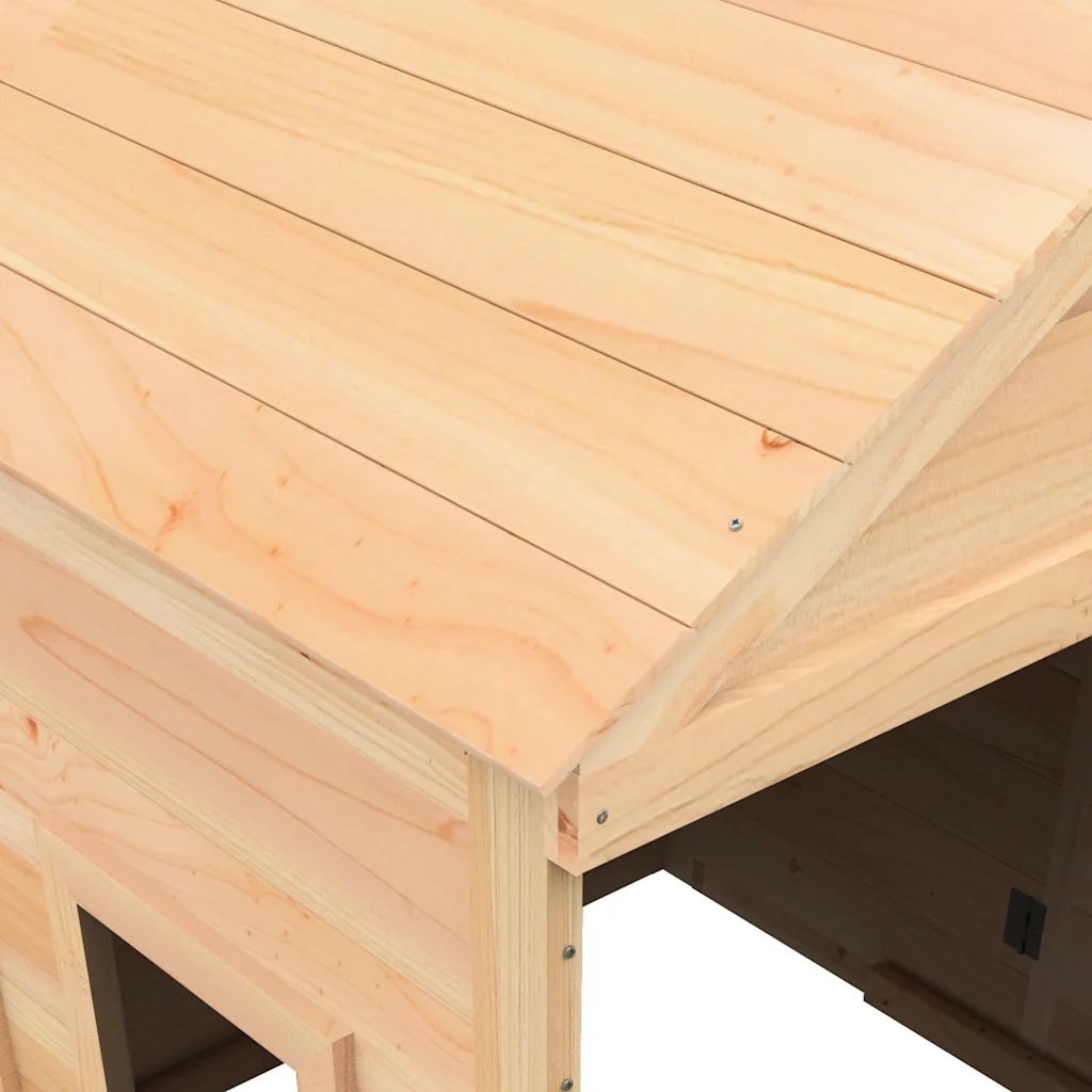 Houten speelhuis met deur en 2 bloempotten