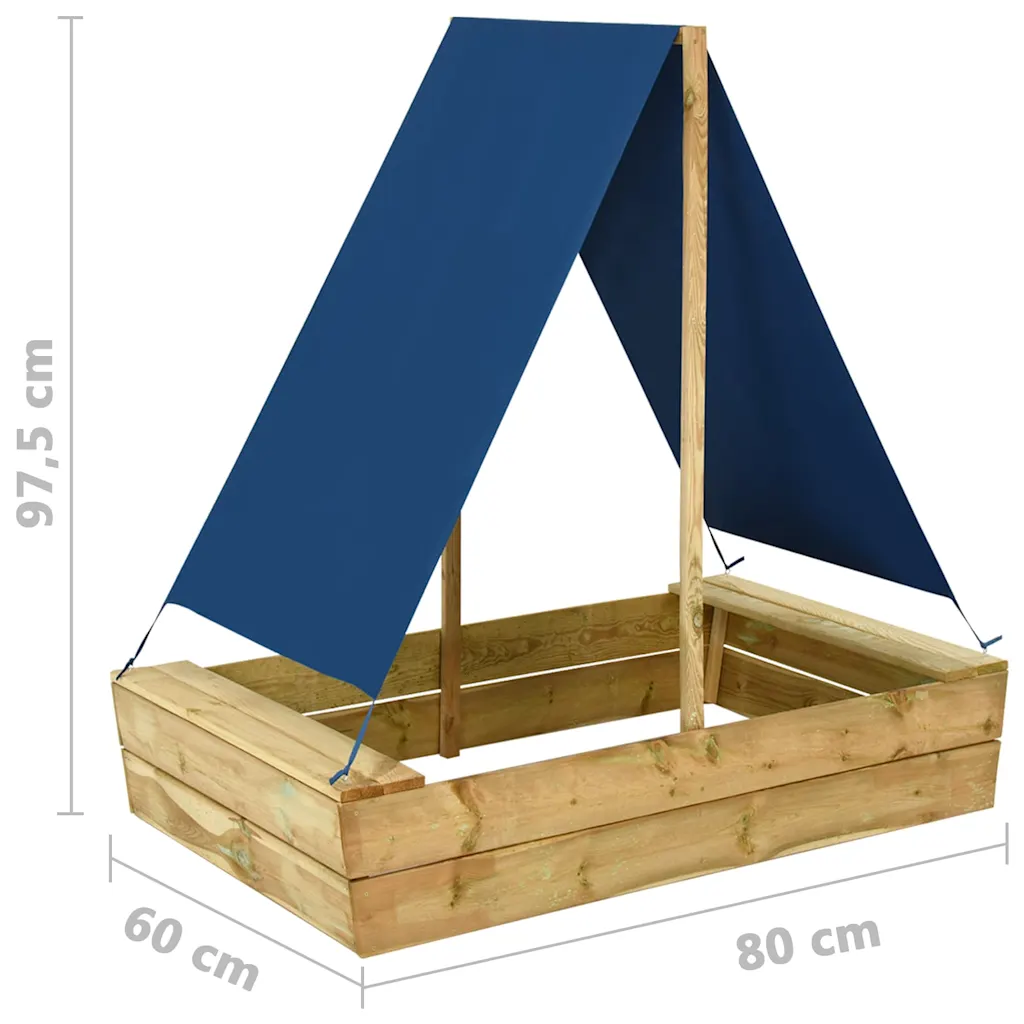 Zandbak met dak – grenenhout 80 × 60 cm