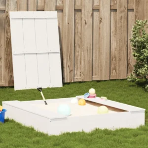 Zandbak met deksel – wit grenenhout 111 × 111 cm