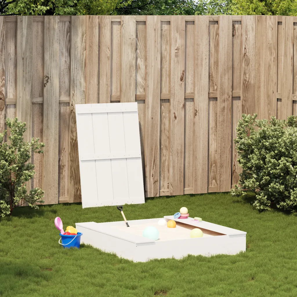 Zandbak met deksel – wit grenenhout 111 × 111 cm