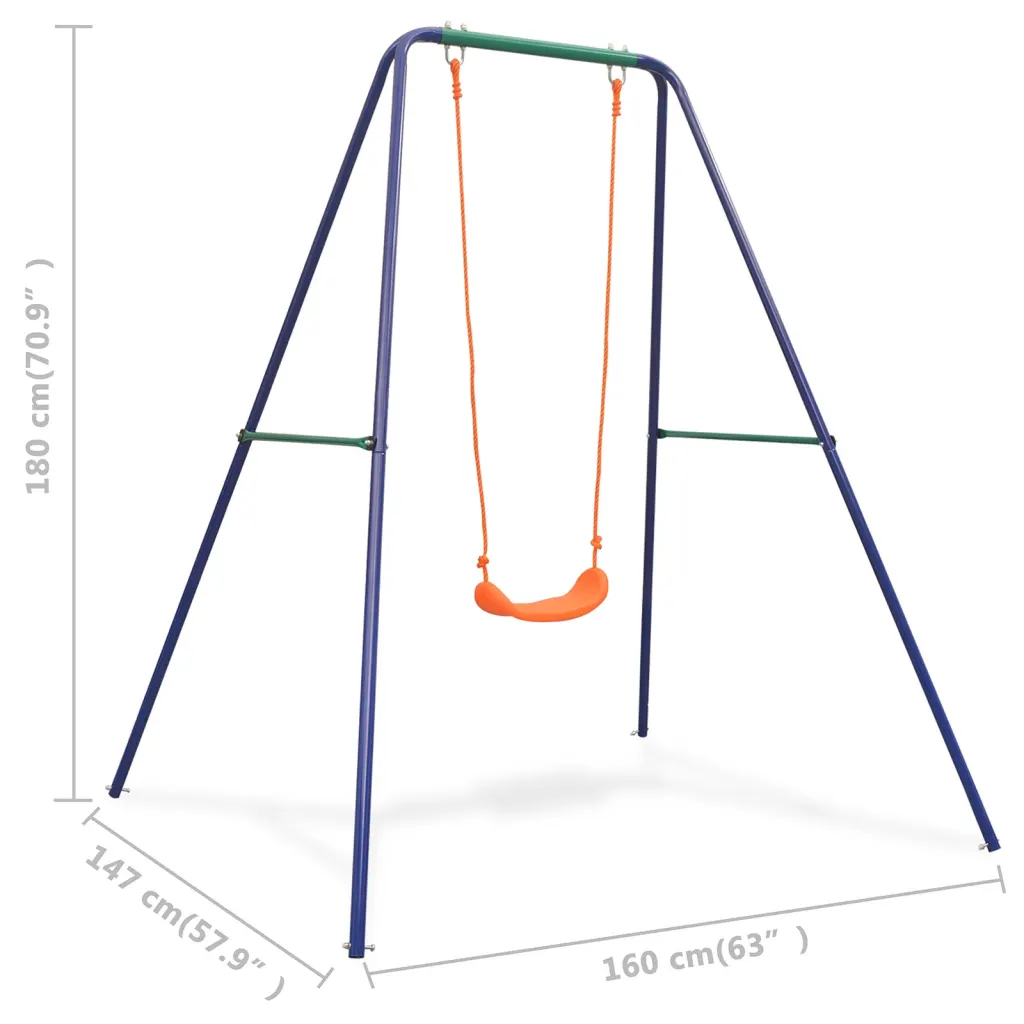 Schommel met frame – oranje, blauw en groen