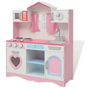 Houten speelkeuken – roze en wit 82 cm