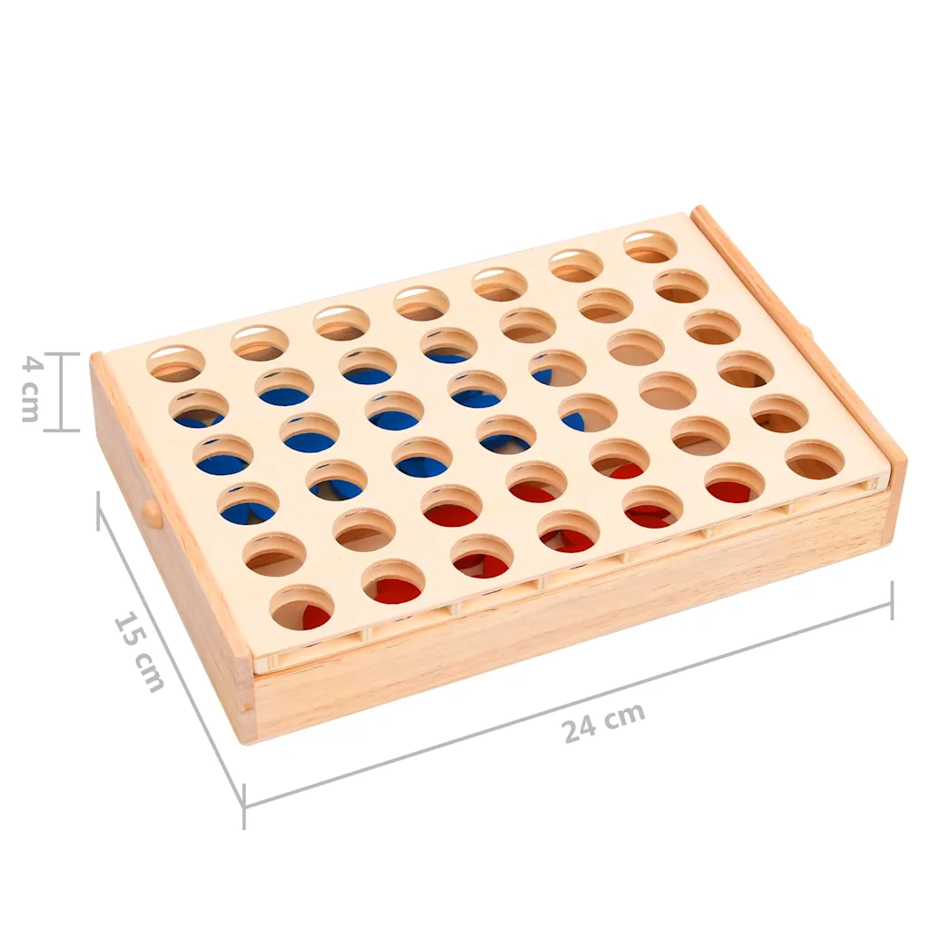 4 op een rij – houten spel met rode en blauwe schijven
